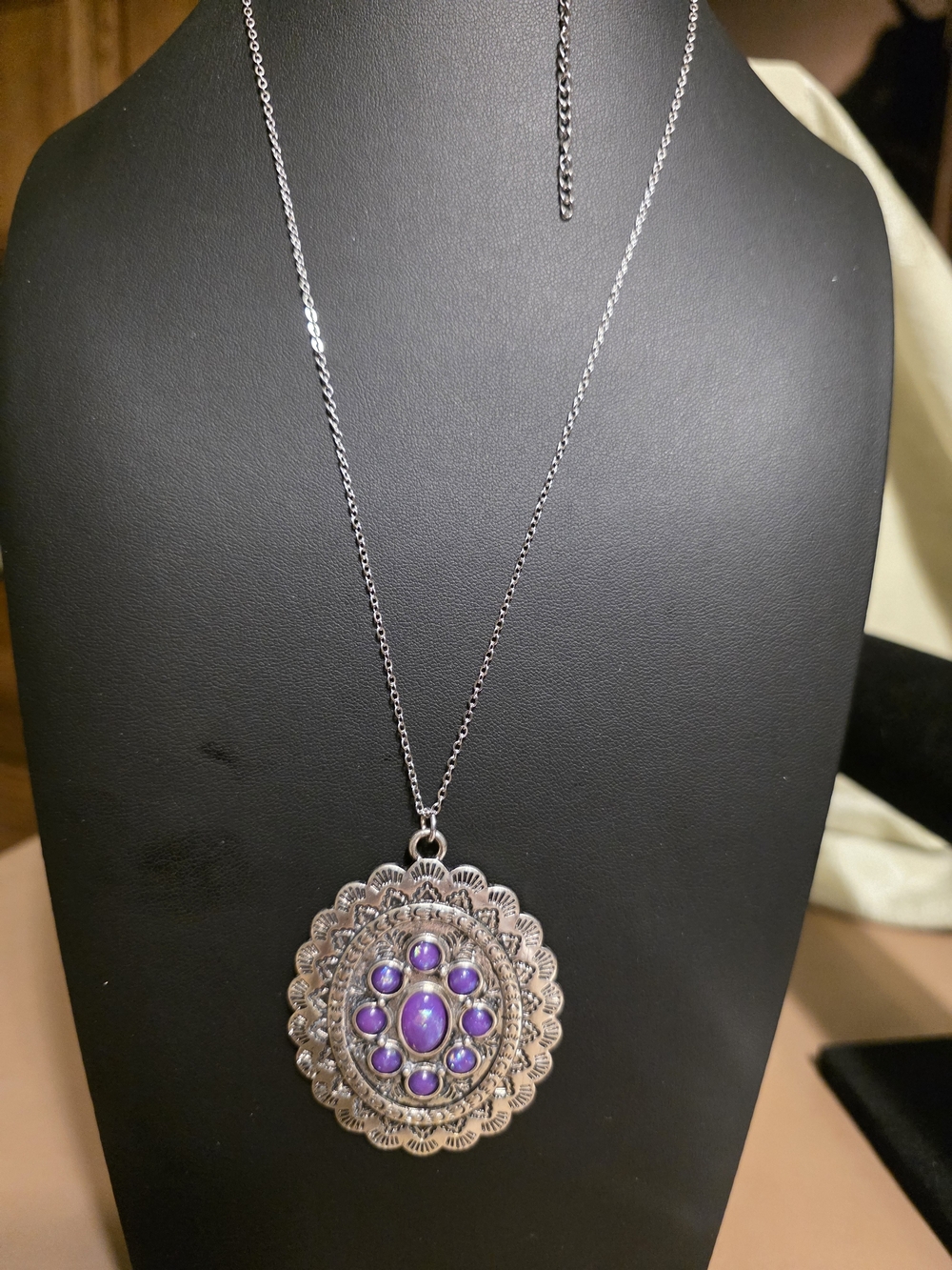 #271 Purple Stone Silver-Tone Pendant Necklace